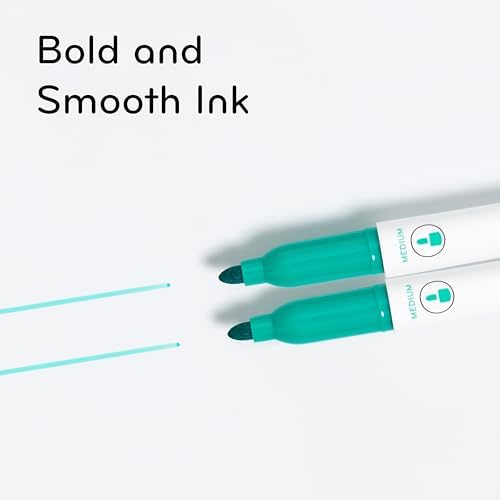 U Brands Fine Tip Dry Erase Markers with Eraser, Whiteboard Markers, Low Odor, Green, Set of 12
