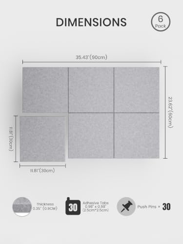 Bumusty 36"x 24" Large Felt Bulletin Board Tiles, Soft Gray