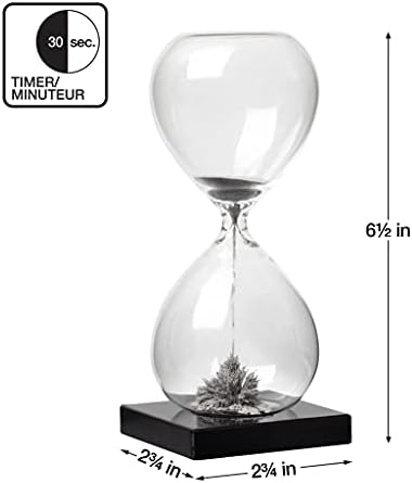Torre & Tagus Magnetic Hourglass Sand Timer - 30 Second/Half Minute Magnetic Sand Clock with Gray Magnet Iron Powder and Black Base, Hand-Blown Hour Glass for Office Desk, Home Study, Games Room