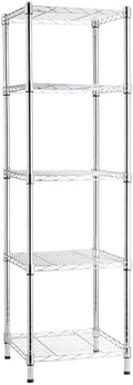 Amazon Basics 5-Shelf Tower Adjustable Storage Shelving Unit, Chrome, 16" x 16" x 54", 150 lbs Per Shelf