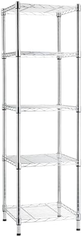Amazon Basics 5-Shelf Tower Adjustable Storage Shelving Unit, Chrome, 16" x 16" x 54", 150 lbs Per Shelf