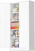 Greenvelly White Metal Storage Cabinet, 72" Steel Locking Cabinet with Doors and 4 Adjustable Shelves, Tall Tool Cabinets Lockable File Cabinet for Home Office, Metal Classroom Cabinet for Garage
