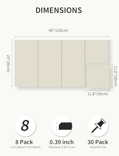 48" x 24" Cork Board Alternative, 8 Pack Felt Bulletin Board Tiles with 30 Adhesive Tabs Wall Push Pin Board for Office Classroom Bedroom Decor