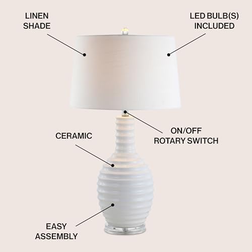 JONATHAN Y Dylan 29.5" Ceramic Table Lamp Ribbed Sculptural, White