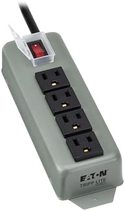 Eaton Tripp Lite series 4-Outlet Heavy Duty Power Strip, Metal, Mountable (Wall Mount & Under Desk), 6ft Extension Cord, On/Off Switch Cover, Industrial Garage Shop Work Bench Applications (UL603CB-6)