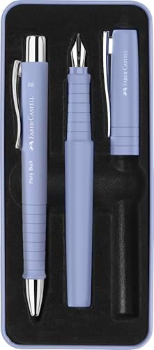 Faber-Castell Poly Pen Fountain and Ballpoint Pen Gift Set – Pale Iris: Fountain Pen Set with Broad Nib & Smooth Ballpoint Pen, Ergonomic Grip, Great for Journaling & Calligraphy (2 Count)