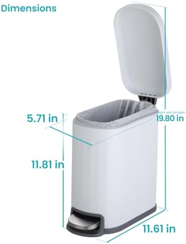 Home Zone Living 3-Pack 1.3 Gallon Small White Bathroom Trash Can with Lid and Step Pedal, Stainless Steel Wastebasket with Slim Ribbed Design for Home and Office, 5 Liters