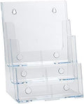 Azar Displays 252378, Brochure Holder, Acrylic Desk Organizer, Three Tier Document, Magazine & Sign Holder, Wall Mount Desk Accessories, Literature Display Stand for 4" Pamphlets, 8.5"x11"
