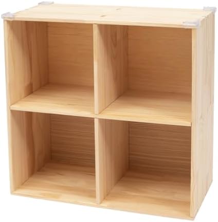 4 Cube Storage Organizer - Solid Wood Bookshelf - Cube Shelf - Vertical or Horizontal Bookcase - Open Book Shelf - Easy Assembly for Bedroom, Living Room, Office