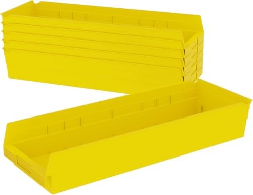 Akro-Mils 30184 Heavy Duty Plastic Shelf Bins, 24"x 8"x 4", Yellow, 6-Pack