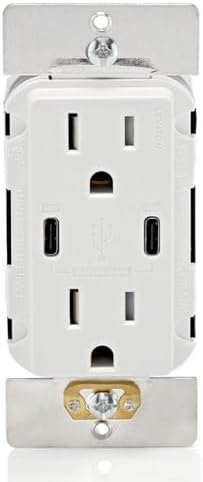 Leviton 60W (6A) USB Dual Type-C/C Power Delivery in-Wall Charger with 15A Tamper-Resistant Outlet, USB Charger for Smartphones, Tablets, Laptops, T5636-W, White