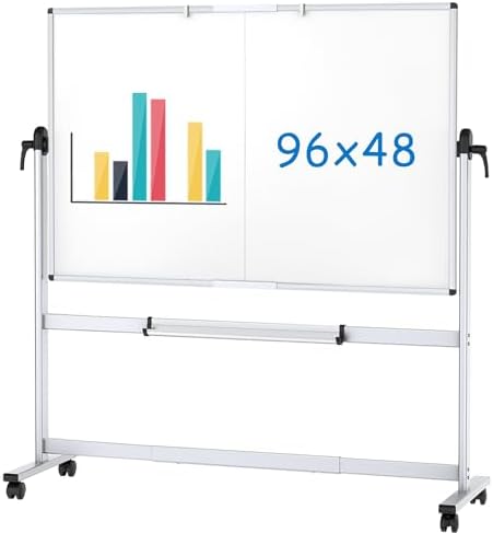 VIZ-PRO Rolling Whiteboard, 96" x 48" Mobile White Board with Stand