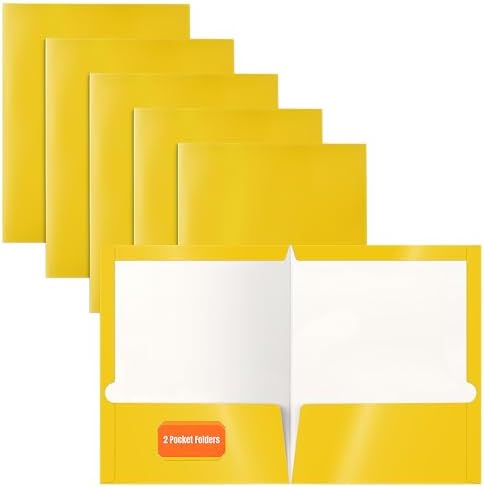 Better Office Products 2 Pocket Glossy Laminated Yellow Paper Folders, Letter Size, 25-Pack, Yellow Paper Portfolios, Box of 25