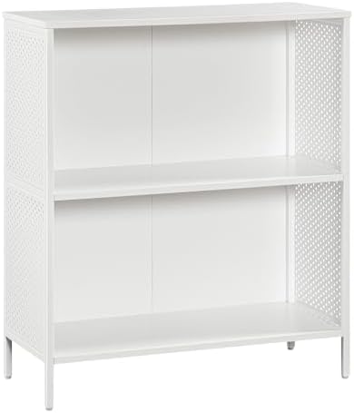 OSP Home Furnishings Ace Contemporary Modern Storage Bookcase with Shelves, 2 Shelves, White Finish