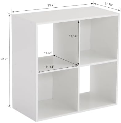 4 Cube Storage Organizer, 2x2 Modular Freestanding Cubby Shelf, Open Wooden Bookcase, Multipurpose Display Shelving Unit for Bedroom, Living Room, Closet and Home Decor, White