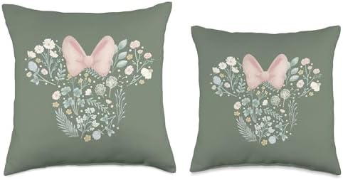 Disney Minnie Mouse Icon Spring Flowers Sage Green Throw Pillow