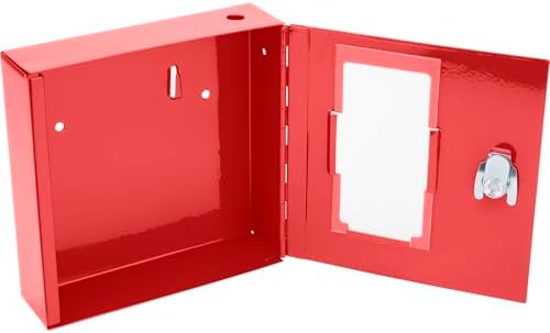 Barska Red Key Lock Breakable Glass Window Alarm Emergency Key Storage Lock Box with Attached Hammer for Home and Business