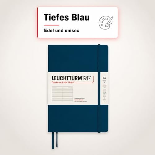LEUCHTTURM1917 - Notebook Hardcover Medium A5-251 Numbered Pages for Writing and Journaling - Thinking Ahead (Ruled Paper, Deep Sea)