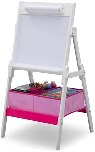Delta Children Classic Kids Whiteboard/Dry Erase Easel with Storage, Bianca White