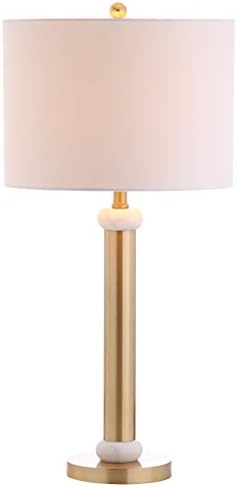 JONATHAN Y Gregory Table Lamp 27" Metal Marble Column Bedside, Brass Gold