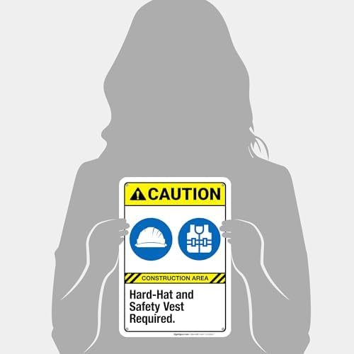 Hard-Hat and Safety Vest Required Sign, ANSI Caution Sign,