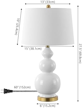 JONATHAN Y Bowen 27.5" Ceramic Triple Gourd Table Lamp, White/Brass Gold