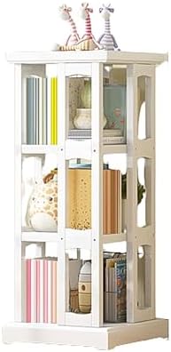 GAMAK Rotating Bookshelf 360 Display 4 Tier Floor Standing Bookcase Small Book Shelf Stand on Wheels Kids Bookshelf and Storage Rack for Small Space (Size : Bamboo, Color : Three)