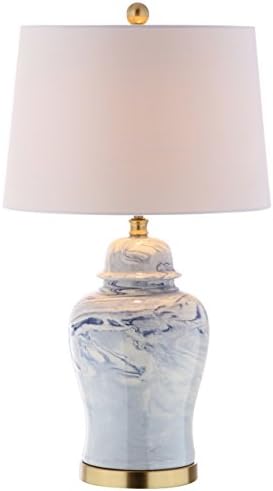 JONATHAN Y Wallace Ginger Jar 26" Marble Ceramic Table Lamp, Blue/White