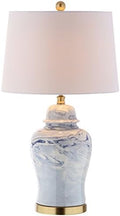 JONATHAN Y Wallace Ginger Jar 26" Marble Ceramic Table Lamp, Blue/White