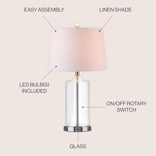 JONATHAN Y Walsh 25" Glass and Metal Bedside Table Lamp, Clear/Chrome