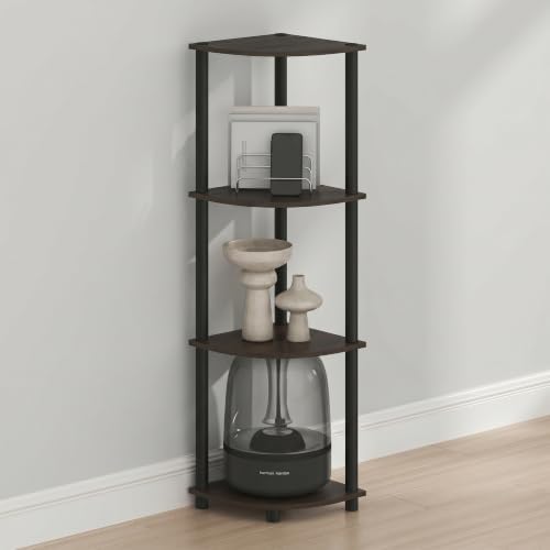 Furinno Turn-N-Tube Toolless 4-Tier Storage Shelves, Dark Brown Grain