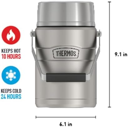THERMOS Stainless King Vacuum-Insulated Food Jar Matte Steel | With Storage Containers | Built-in Handle | 47 Ounce | Pack of 4