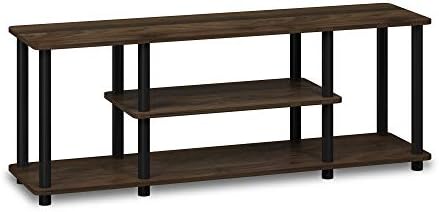 Furinno Turn-N-Tube No Tools 3D 3-Tier Entertainment TV Stand up to 50 inch TV, Round Tubes, Columbia Walnut/Black | for TV up to 50 Inch, Open Frame Rectangular Entertainment Center with Storage Shelf, TV Console, for Living Room, Bedroom