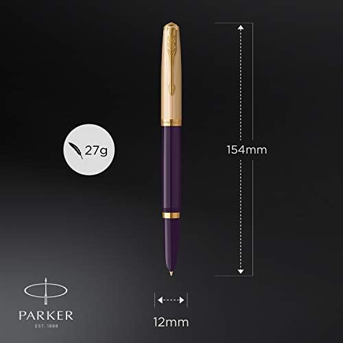 Parker 51 Fountain Pen | Deluxe Plum Barrel with Gold Trim | Fine 18k Gold Nib with Black Ink Cartridge | Gift Box