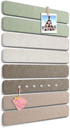 Thboxes 8 Pack Felt Bulletin Board Strips, 13x2 Inch Pin Boards with 50 Pushpins and 10 Wooden Clips Push Pins, Cork Board for Walls Home Office Decor, 24 Adhesive Tabs Included