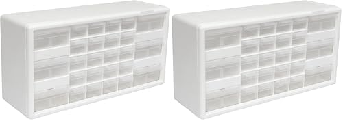 Akro-Mils 26-Drawer Plastic Drawer Storage Cabinet for Garage Organization, Bead Organizer, Building Bricks Storage, Teacher Toolbox, Makeup Organizer, 20-Inch W x 6-Inch D x 10-Inch H, 10124 White