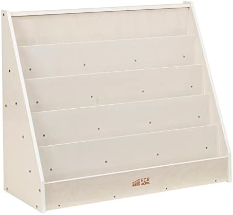 ECR4Kids 5-Shelf Wooden Book Display, Single-Sided Bookshelf, White Wash
