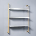 Contemporary Wall Unit Bookcase Metal Frame Pine Wood Shelf Bookshelf Wall-Mounted Bookshelf Wrought Iron Bag Rack Multi-Layer Clothing Store Decoration White Gold 31.5" L x 9.8" W x 42.5" H