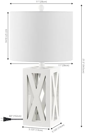 JONATHAN Y Stewart Rustic Wood Bedside Table Lamp 21.5", White, Set of 2