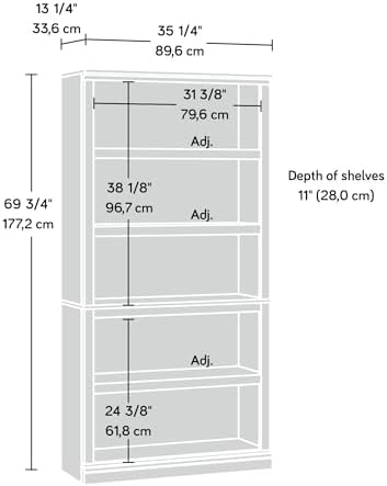 Sauder 5 Tier Book Shelf Wooden Bookcase Multipurpose Bookshelf for Home Office, Living Room, in Glacier Oak