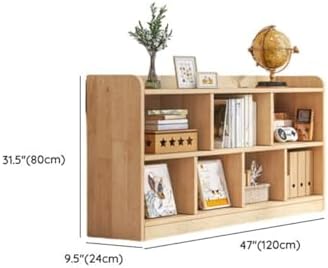 Unfinished Color Pine Book Rack 2/3/4-Tier Storage Solid Wood Cabinet, Pine Wood Storage Shelving Unit 8-Compartment Square Grid Cabinet Low Bookshelf Natural Finish 47.2"L x 9.4"W x 31.5"H
