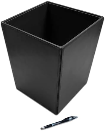 Dacasso Bonded Leather Waste Basket - Luxury Waste Basket (Black, 14 QT)