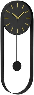VERTA Modern Pendulum Wall Clock, Minimalist Black Iron Wall Clock with Gold Accents, Quartz Movement, Swinging Pendulum, 21.75″ Tall