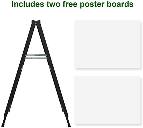 Heavy Duty A-Frame Sidewalk Sign 24 x 36 Inch, Portable Double-Sided Sandwich Board Slide-in Folding Metal Signboard with 2 Plastic Poster Boards