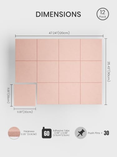 Bumusty 48"x 36" Large Felt Bulletin Board Tiles, Pink
