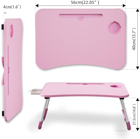 Lap Desk Bed Trays for Eating and Laptops Breakfast in Bed Tray for Sofa/Couch/Study/Reading/Writing with Cup Holder/Drawer On Low Sitting Floor Large Portable Foldable (Pink)