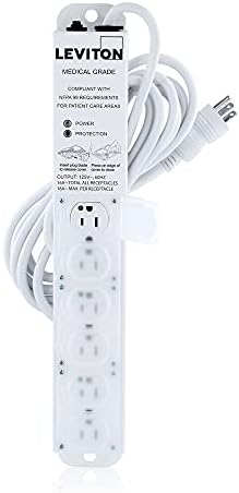 Leviton Medical Grade Surge Protective Power Strip, 15-Amp, 125-volt, 6-Outlets, 15-Feet Cord Length, 5306M-1S5