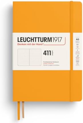 LEUCHTTURM1917 372925 Notebook 411 Medium (A5), Hardcover, 411 Numbered Pages, Rising Sun, Dotted, More Thoughts, More Ideas, More Memories, More Pages