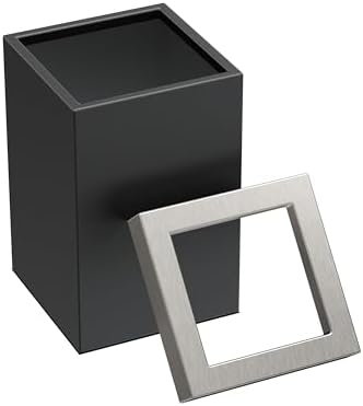 Gatco Small Bathroom Trash Can with Lid, Square 3 Gallon Stainless Steel Wastebasket, Under Sink, Matte Black and Satin Nickel, for Bathroom, Bedroom, Office (1915SN)