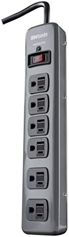 Southwire Woods Metal Surge Protector - 6 Outlets - Lighted Circuit Breaker Switch - 900J Electrical Overload Protection - 3 Foot Cord - Dark Gray